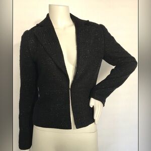 White House Black Market Black Metallic Plaid Tweed Peplum Blazer Womens | 4
